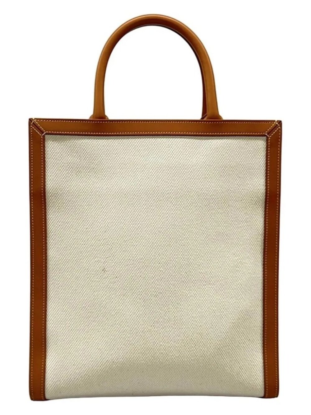CELINE Small Vertical CELINE Cabas Cream Brown Canvas Leather Tote Bag - Picture 3 of 15